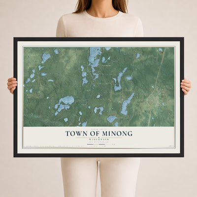 Map of the Town of Minong, Wisconsin, 24 x 36 inch print in a black wood frame