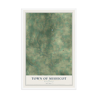Map of the Town of Mishicot, Wisconsin, 12 x 18 inch print in a white wood frame
