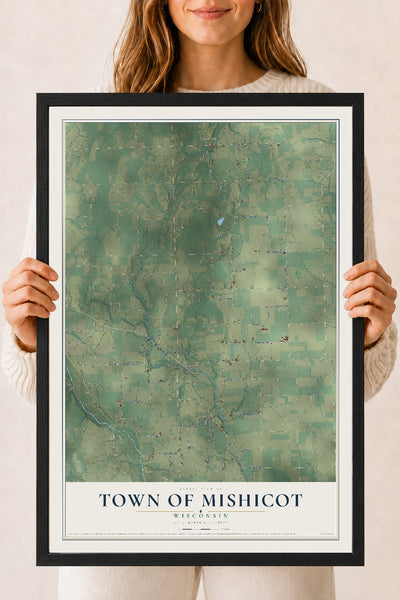 Map of the Town of Mishicot, Wisconsin, 18 x 24 inch print in a black wood frame