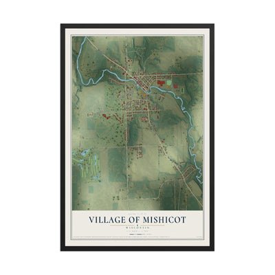 Map of Mishicot, Wisconsin, 12 x 18 inch print in a black wood frame