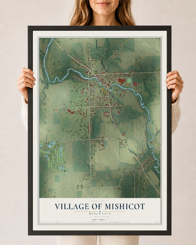 Map of Mishicot, Wisconsin, 24 x 36 inch print in a black wood frame