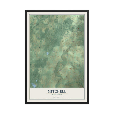 Map of Mitchell, Wisconsin, 12 x 18 inch print in a black wood frame