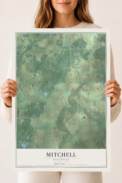 Map of Mitchell, Wisconsin, 18 x 24 inch unframed archival matte print