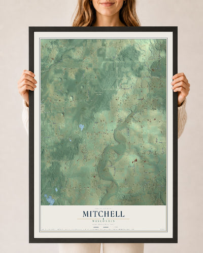 Map of Mitchell, Wisconsin, 24 x 36 inch print in a black wood frame