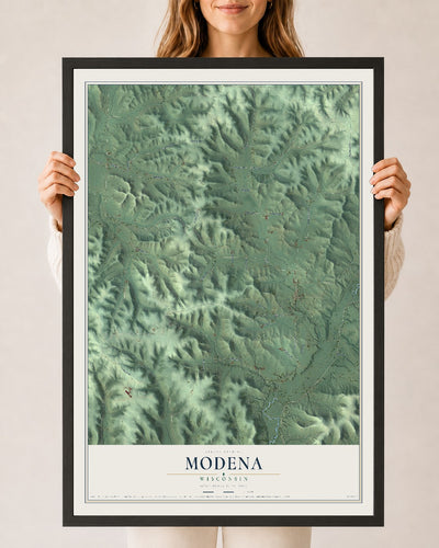 Map of Modena, Wisconsin, 24 x 36 inch print in a black wood frame