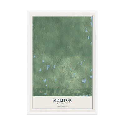 Map of Molitor, Wisconsin, 12 x 18 inch print in a white wood frame