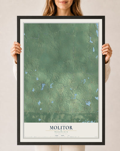 Map of Molitor, Wisconsin, 24 x 36 inch print in a black wood frame