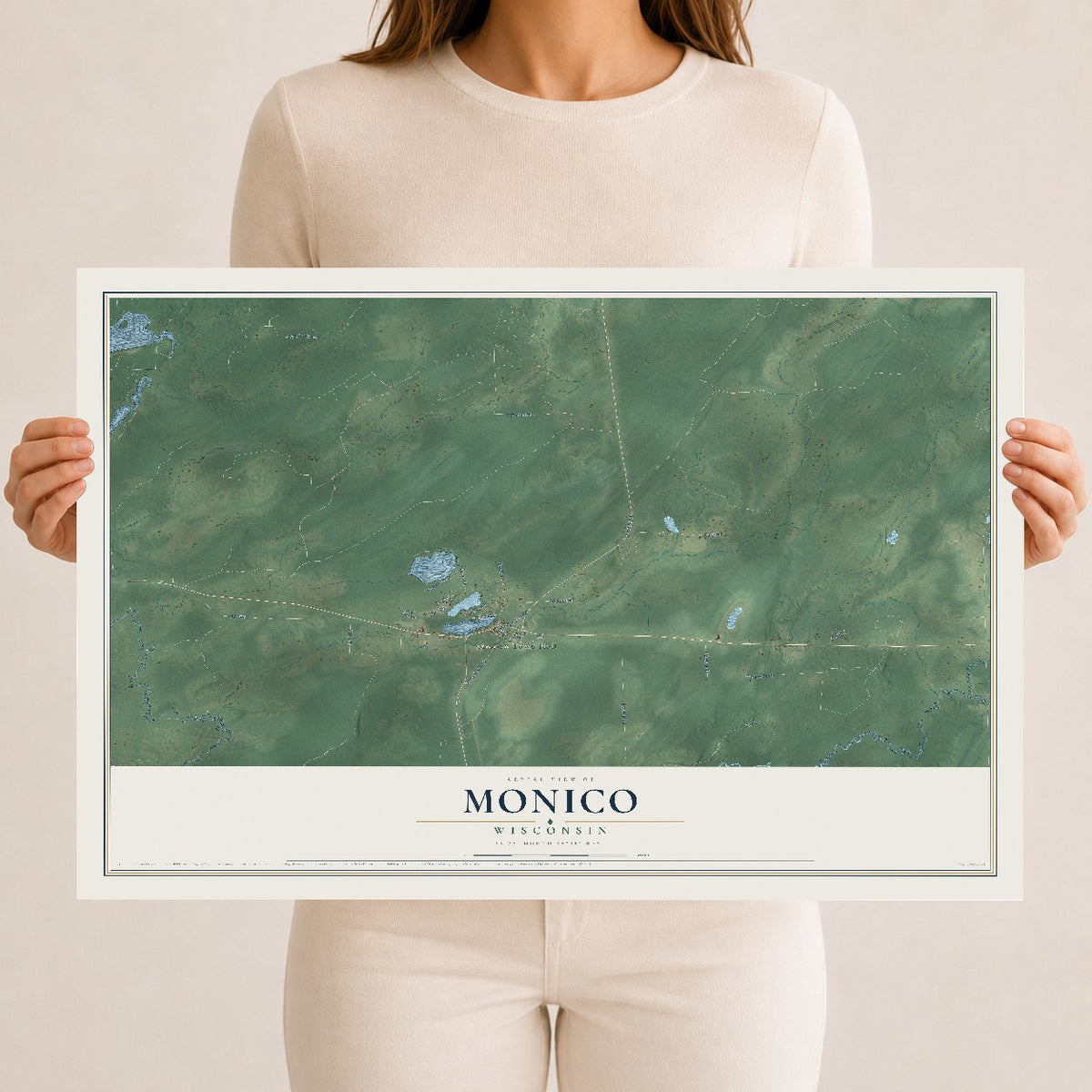 Map of Monico, Wisconsin, 12 x 18 inch unframed archival matte print