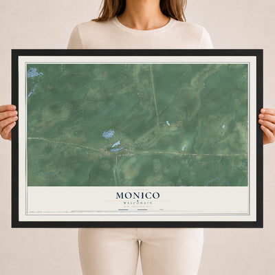 Map of Monico, Wisconsin, 18 x 24 inch print in a black wood frame