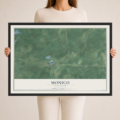 Map of Monico, Wisconsin, 24 x 36 inch print in a black wood frame