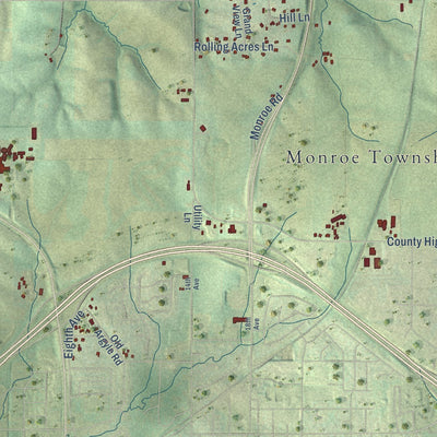 Close-up of the map of the Town of Monroe, Green County, Wisconsin print showing street and building detail