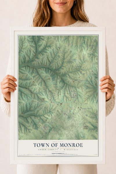 Map of the Town of Monroe, Green County, Wisconsin, 18 x 24 inch print in a white wood frame