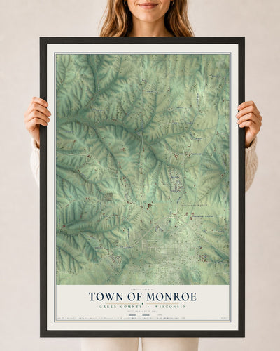Map of the Town of Monroe, Green County, Wisconsin, 24 x 36 inch print in a black wood frame