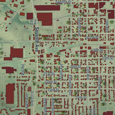 Close-up of the map of Monroe, Wisconsin print showing street and building detail