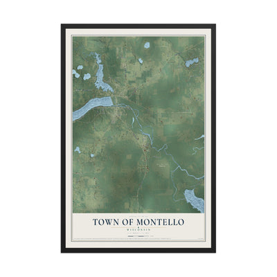 Map of the Town of Montello, Wisconsin, 12 x 18 inch print in a black wood frame