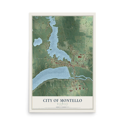 Map of Montello, Wisconsin, 12 x 18 inch unframed archival matte print