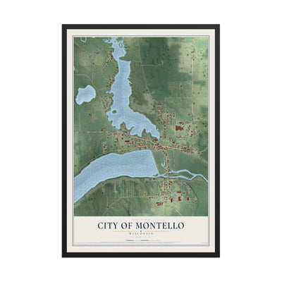 Map of Montello, Wisconsin, 12 x 18 inch print in a black wood frame