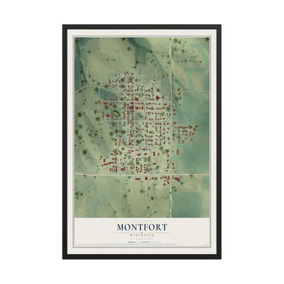 Map of Montfort, Wisconsin, 12 x 18 inch print in a black wood frame
