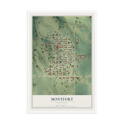 Map of Montfort, Wisconsin, 12 x 18 inch print in a white wood frame