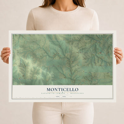 Map of Monticello, Lafayette County, Wisconsin, 12 x 18 inch unframed archival matte print