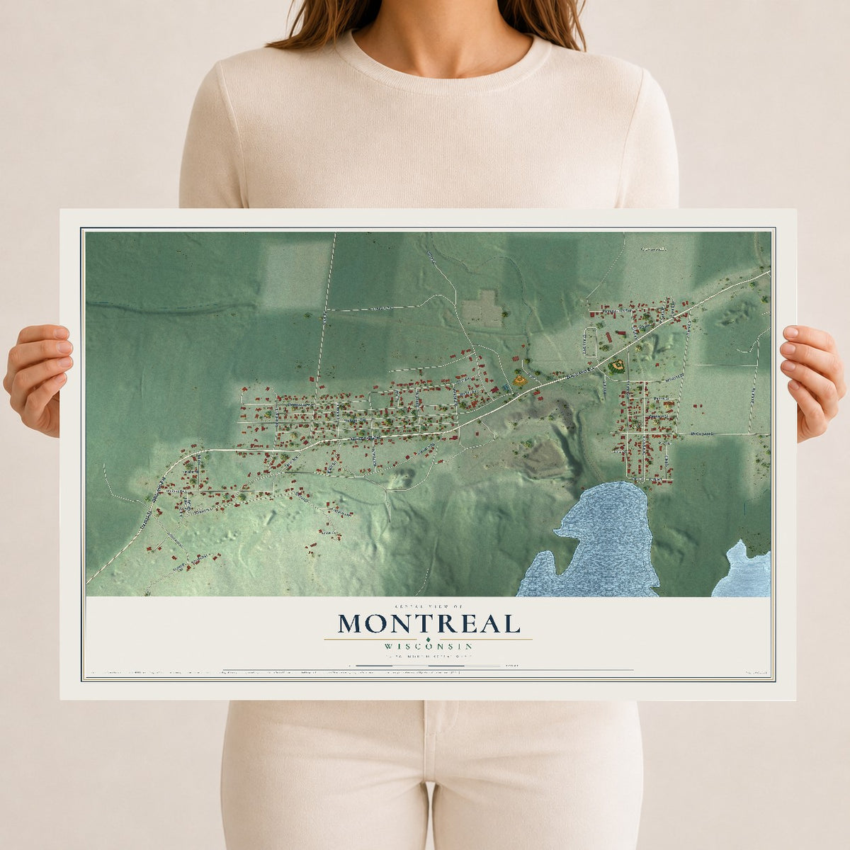 Map of Montreal, Wisconsin, 12 x 18 inch unframed archival matte print