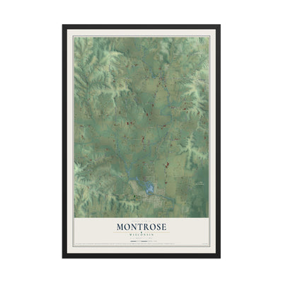 Map of Montrose, Wisconsin, 12 x 18 inch print in a black wood frame
