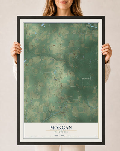 Map of Morgan, Wisconsin, 24 x 36 inch print in a black wood frame