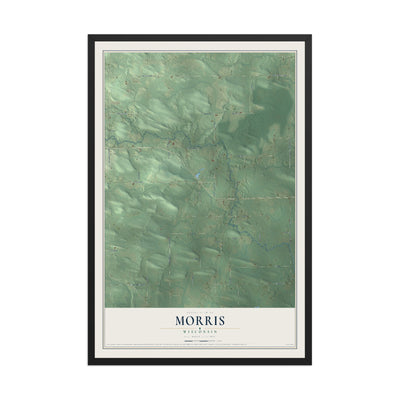 Map of Morris, Wisconsin, 12 x 18 inch print in a black wood frame