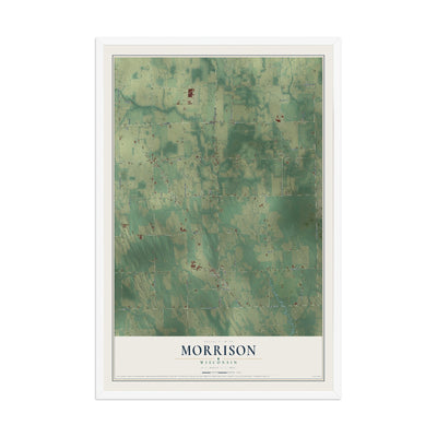 Map of Morrison, Wisconsin, 12 x 18 inch print in a white wood frame
