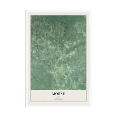 Map of Morse, Wisconsin, 12 x 18 inch print in a white wood frame