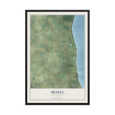 Map of Mosel, Wisconsin, 12 x 18 inch print in a black wood frame