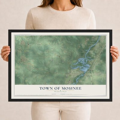 Map of the Town of Mosinee, Wisconsin, 12 x 18 inch print in a black wood frame