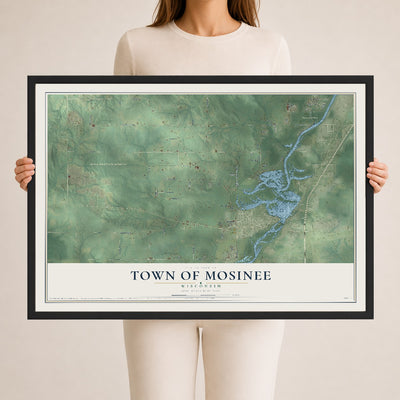 Map of the Town of Mosinee, Wisconsin, 24 x 36 inch print in a black wood frame