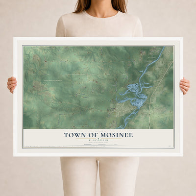Map of the Town of Mosinee, Wisconsin, 24 x 36 inch print in a white wood frame