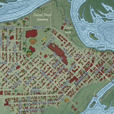 Close-up of the map of Mosinee, Wisconsin print showing street and building detail
