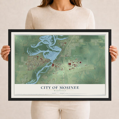 Map of Mosinee, Wisconsin, 12 x 18 inch print in a black wood frame