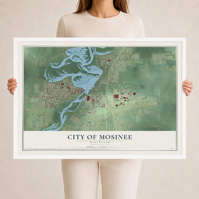 Map of Mosinee, Wisconsin, 24 x 36 inch print in a white wood frame