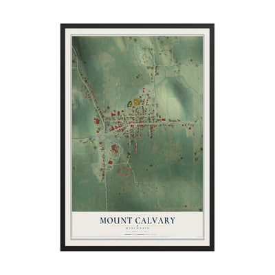 Map of Mount Calvary, Wisconsin, 12 x 18 inch print in a black wood frame