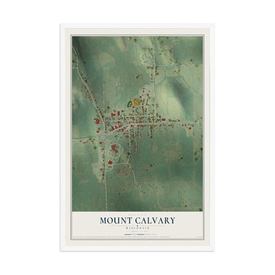 Map of Mount Calvary, Wisconsin, 12 x 18 inch print in a white wood frame