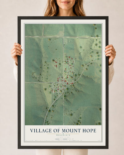 Map of Mount Hope, Wisconsin, 24 x 36 inch print in a black wood frame