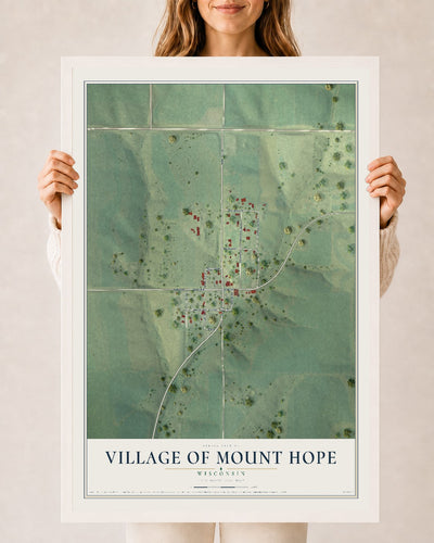 Map of Mount Hope, Wisconsin, 24 x 36 inch print in a white wood frame