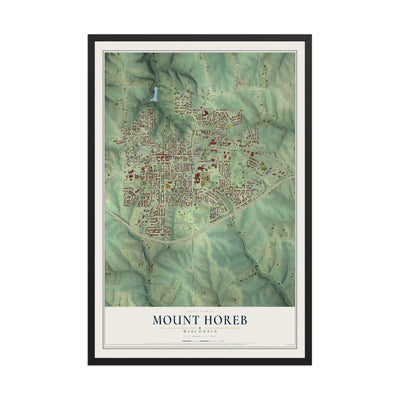 Map of Mount Horeb, Wisconsin, 12 x 18 inch print in a black wood frame