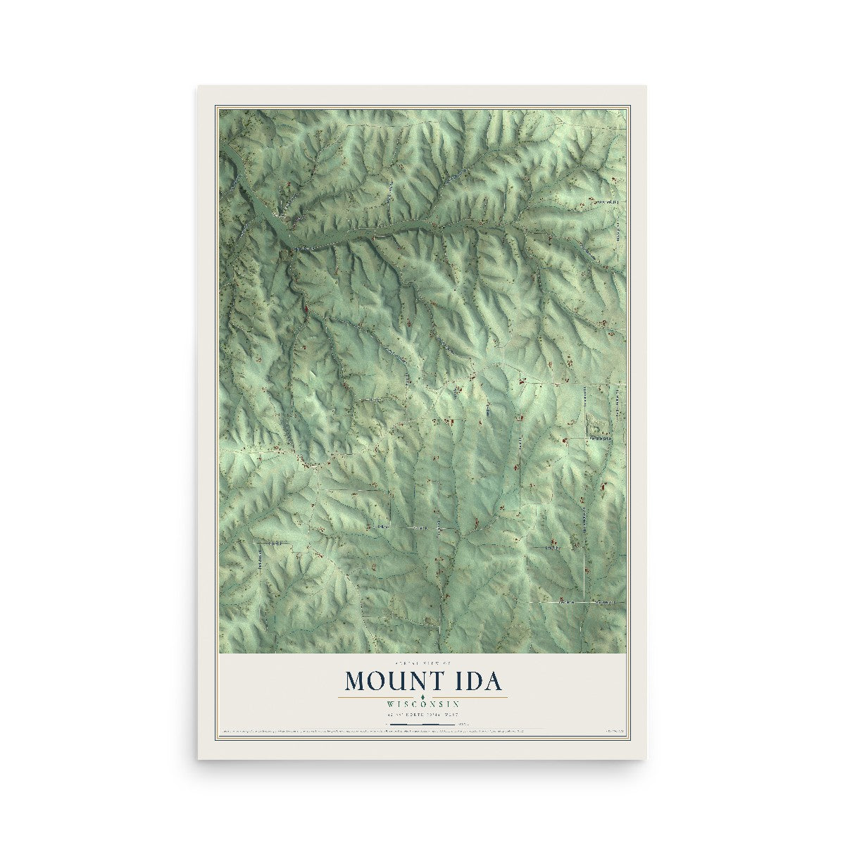 Map of Mount Ida, Wisconsin, 12 x 18 inch unframed archival matte print