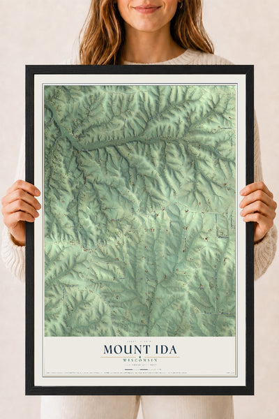 Map of Mount Ida, Wisconsin, 18 x 24 inch print in a black wood frame