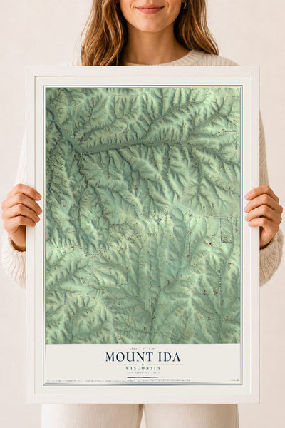 Map of Mount Ida, Wisconsin, 18 x 24 inch print in a white wood frame