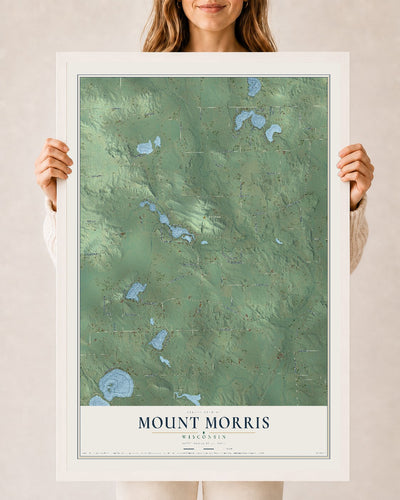Map of Mount Morris, Wisconsin, 24 x 36 inch print in a white wood frame
