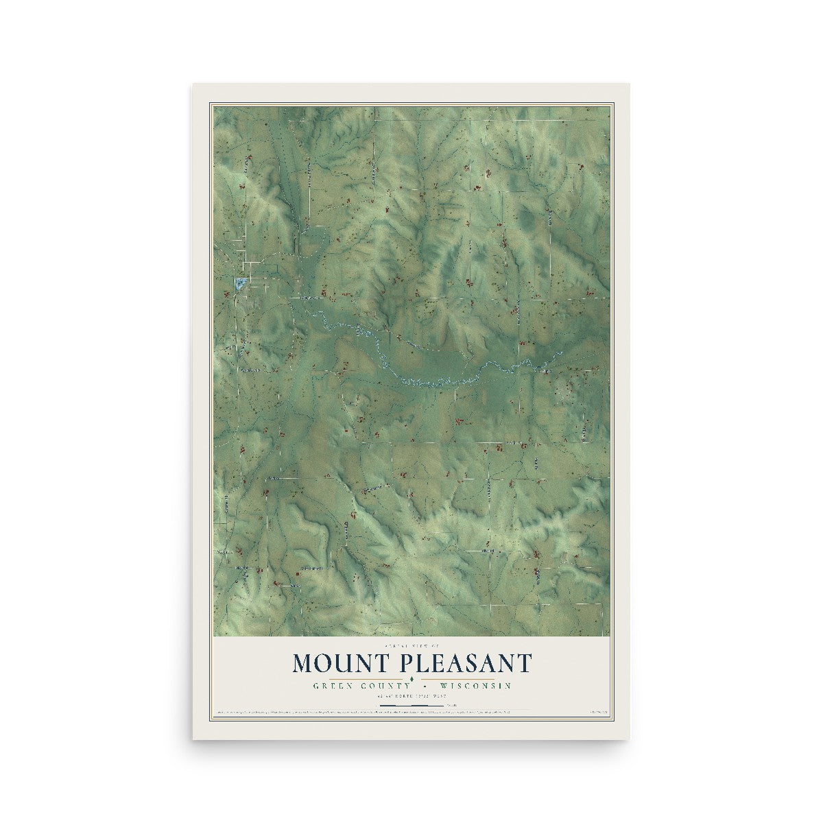 Map of Mount Pleasant, Green County, Wisconsin, 12 x 18 inch unframed archival matte print
