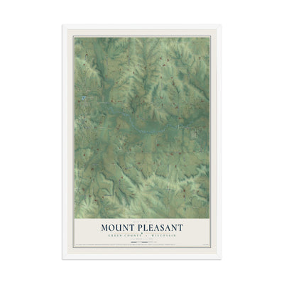 Map of Mount Pleasant, Green County, Wisconsin, 12 x 18 inch print in a white wood frame