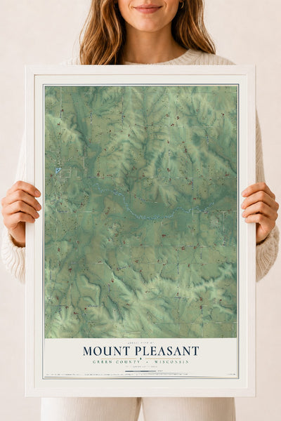 Map of Mount Pleasant, Green County, Wisconsin, 18 x 24 inch print in a white wood frame