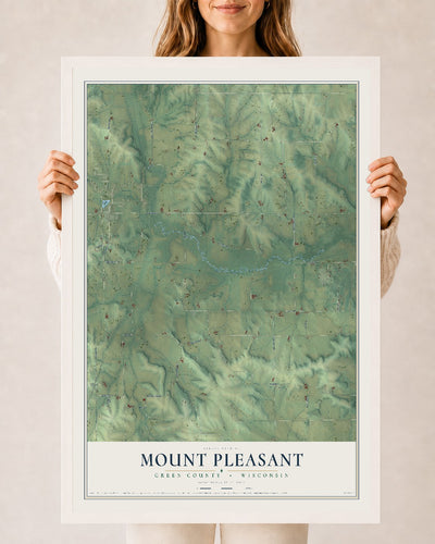 Map of Mount Pleasant, Green County, Wisconsin, 24 x 36 inch print in a white wood frame